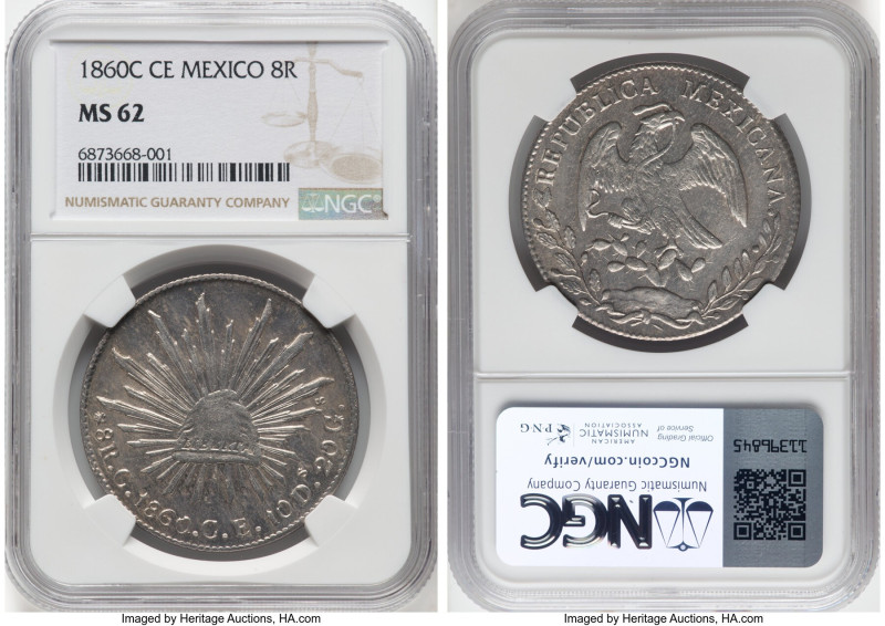 Republic 8 Reales 1860 C-CE MS62 NGC, Culiacan mint, KM377.3, DP-Cn15. HID098012...