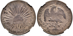 Republic 8 Reales 1860/9 C-PV AU58 NGC, Culiacan mint, KM377.3, DP-Cn16. A scarce overdate selection displaying rather thick envelope patination but a...