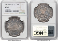 Republic 8 Reales 1863 C-CE MS62 NGC, Culiacan mint, KM377.3, DP-Cn20. An intriguing Culiacan example showing noticeable die polish lines on each side...
