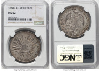 Republic 8 Reales 1868 C-CE MS62 NGC, Culiacan mint, KM377.3, DP-Cn25. A significantly elusive date in Mint State, only a few specimens sit above this...
