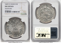Republic 8 Reales 1869 C-CE UNC Details (Scratches) NGC, Culiacan mint, KM377.3, DP-Cn26. A scarce date, seldom found in UNC, with strong satin luster...