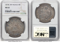 Republic 8 Reales 1874 C-MP MS62 NGC, Culiacan mint, KM377.3, DP-Cn29. Not as scarce as the Culiacan issue with the "Cn" mintmark of the date, but Min...