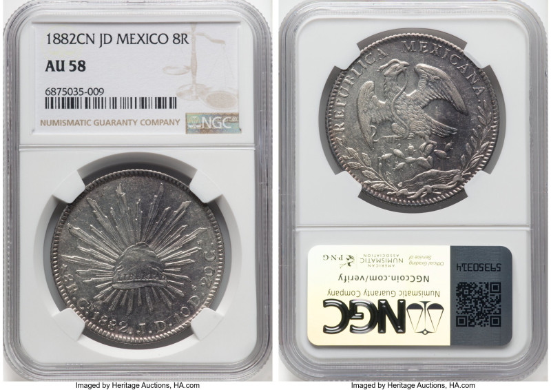 Republic 8 Reales 1882 Cn-JD AU58 NGC, Culiacan mint, KM377.3, DP-Cn42. HID09801...