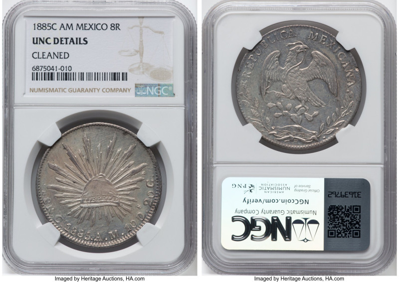 Republic 8 Reales 1885 C-AM UNC Details (Cleaned) NGC, Culiacan mint, KM377.3, D...