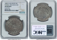 Republic Mule 8 Reales 1885 Cn-AM AU Details (Cleaned) NGC, Culiacan mint, KM377.3, DP-Cn47. Federal obverse and local reverse mule. A highly intrigui...