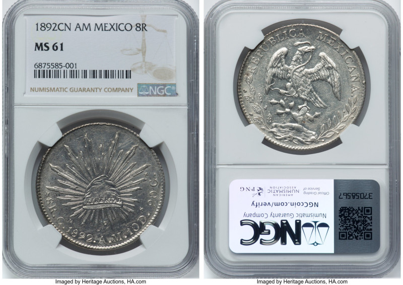 Republic 8 Reales 1892 Cn-AM MS61 NGC, Culiacan mint, KM377.3, DP-Cn54. HID09801...