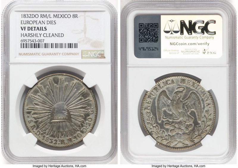 Republic 8 Reales 1832 Do-RM/L VF Details (Harshly Cleaned) NGC, Durango mint, K...