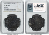 Republic 8 Reales 1837 Do-RM AU Details (Stained) NGC, Durango mint, KM377.4, DP-Do14 (Slightly Scarce). Dunigan-Parker notes that this date is scarce...