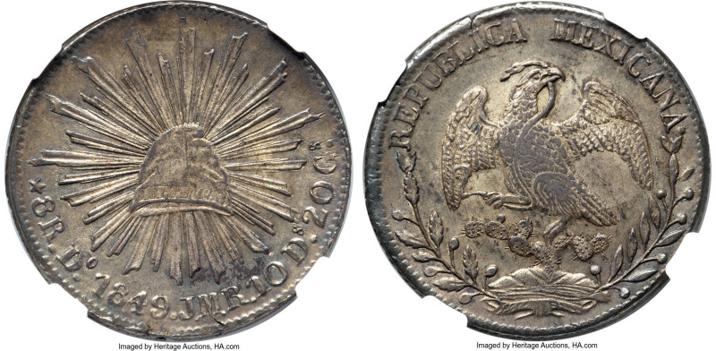 Republic 8 Reales 1849 Do-JMR AU58 NGC, Durango mint, KM377.4, DP-Do28 (Rare). D...