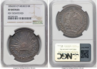 Republic 8 Reales 1856 Do-CP XF Details (Reverse Scratched) NGC, Durango mint, KM377.4, DP-Do36. Featuring an obvious re-punched date, not mentioned b...