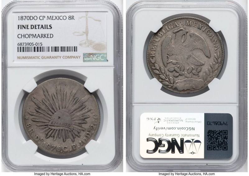 Republic 8 Reales 1870 Do-CP Details (Chopmarked) NGC, Durango mint, KM377.4, DP...