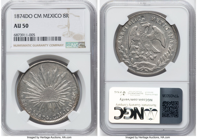 Republic 8 Reales 1874 Do-CM AU50 NGC, Durango mint, KM377.4, DP-Do55. HID098012...