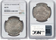 Republic 8 Reales 1877 Do-CP AU55 NGC, Durango mint, KM377.4, DP-Do62. A near-Mint example of the type, found here with champagne-tangerine hues. HID0...
