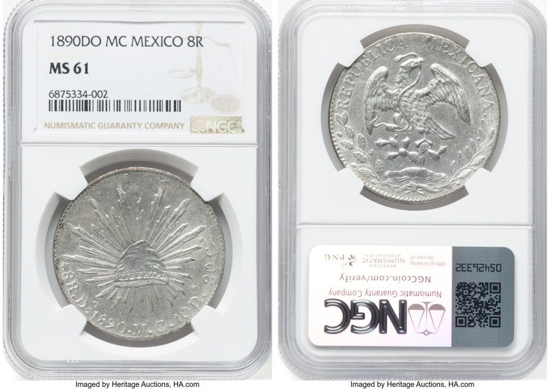 Republic 8 Reales 1890 Do-MC MS61 NGC, Durango mint, KM377.4, DP-Do79. HID098012...