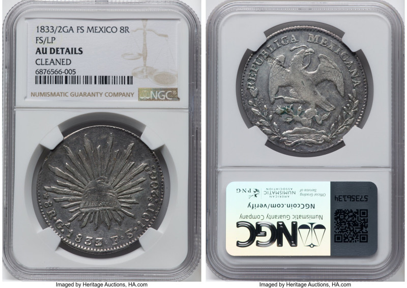 Republic 8 Reales 1833/2 Ga-FS/LP UNC Details (Cleaned) NGC, Guadalajara mint, K...