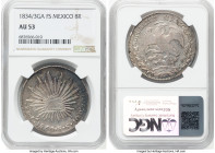Republic 8 Reales 1834/3 Ga-FS AU53 NGC, Guadalajara mint, KM377.6, DP-Ga12 (Very Scarce Overdate). Only 7 examples of this scarce overdate type are c...