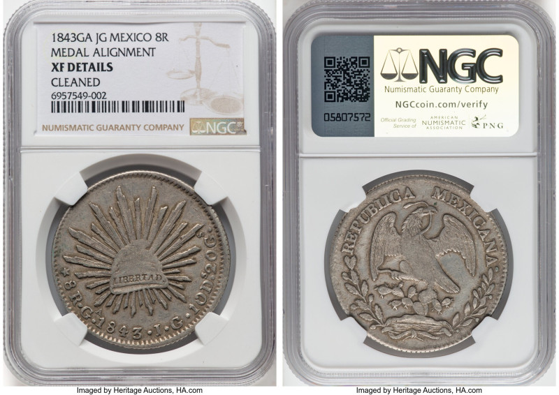 Republic 8 Reales 1843 Ga-JG XF Details (Cleaned) NGC, Guadalajara mint, KM377.6...