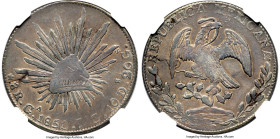 Republic 8 Reales 1850 Ga-JG VF Details (Obverse Spot Removed) NGC, Guadalajara mint, KM377.6, DP-Ga32 (Scarce to Very Scarce). Patches of orange lust...