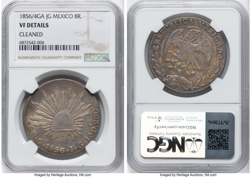 Republic 8 Reales 1856/4 Ga-JG VF Details (Cleaned) NGC, Guadalajara mint, KM377...