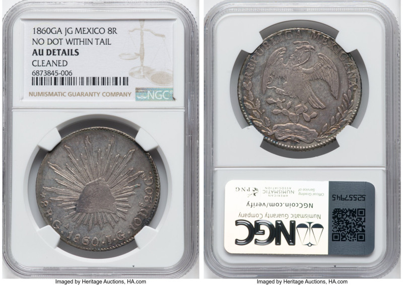 Republic 8 Reales 1860 Ga-JG AU Details (Cleaned) NGC, Guadalajara mint, KM377.6...