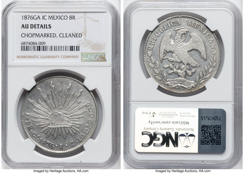 Republic 8 Reales 1876 Ga-IC AU Details (Chopmarked, Cleaned) NGC, Guadalajara m...