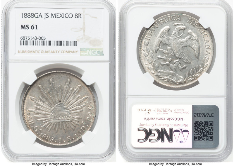 Republic 8 Reales 1888 Ga-JS MS61 NGC, Guadalajara mint, KM377.6, DP-Ga74. HID09...