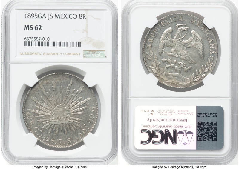 Republic 8 Reales 1895 Ga-JS MS62 NGC, Guadalajara mint, KM377.6, DP-Ga81. HID09...