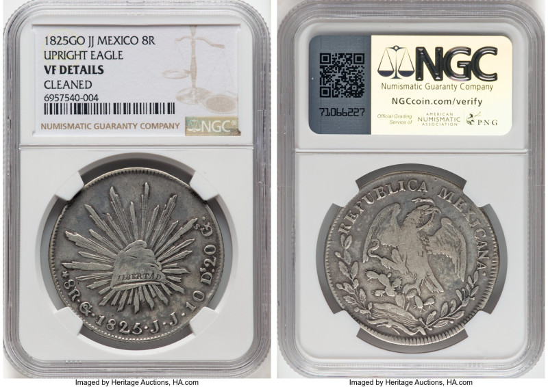 Republic 8 Reales 1825 Go-JJ VF Details (Cleaned) NGC, Guanajuato mint, KM377.8,...