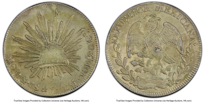 Republic 8 Reales 1827 Go-MJ AU Details (Spot Removed) PCGS, Guanajuato mint, KM...