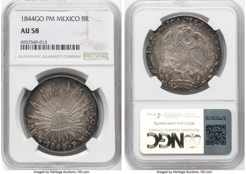 Republic 8 Reales 1844 Go-PM AU58 NGC, Guanajuato mint, KM377.8, DP-Go27. HID098...