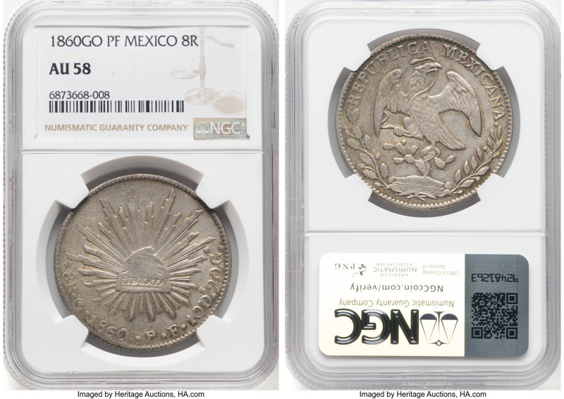 Republic 8 Reales 1860 Go-PF AU58 NGC, Guanajuato mint, KM377.8, DP-Go44. HID098...