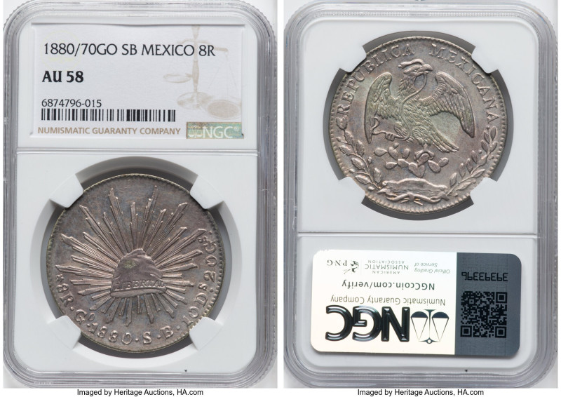 Republic 8 Reales 1880/70 Go-SB AU58 NGC, Guanajuato mint, KM377.8, DP-Go61. An ...