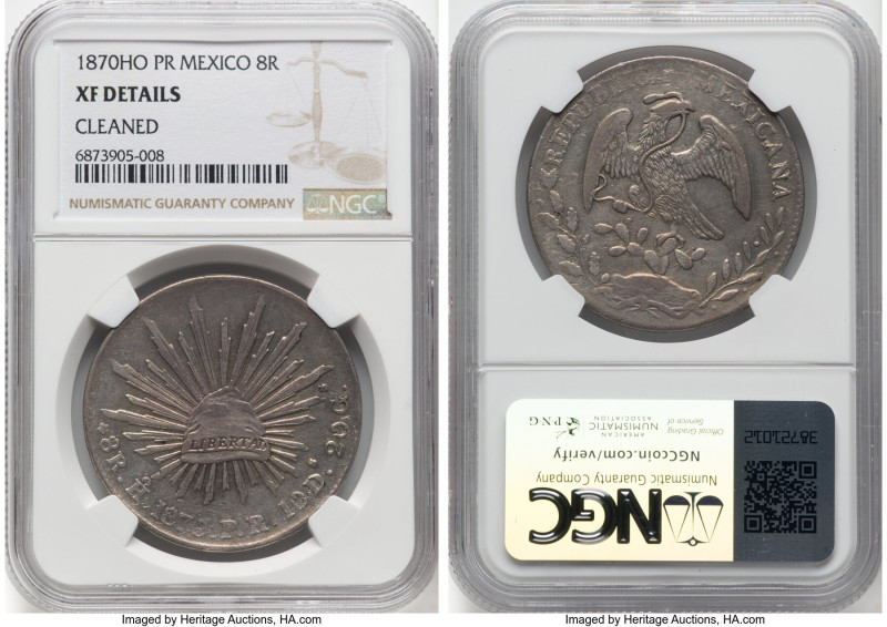 Republic 8 Reales 1870 Ho-PR XF Details (Cleaned) NGC, Hermosillo mint, KM377.9,...