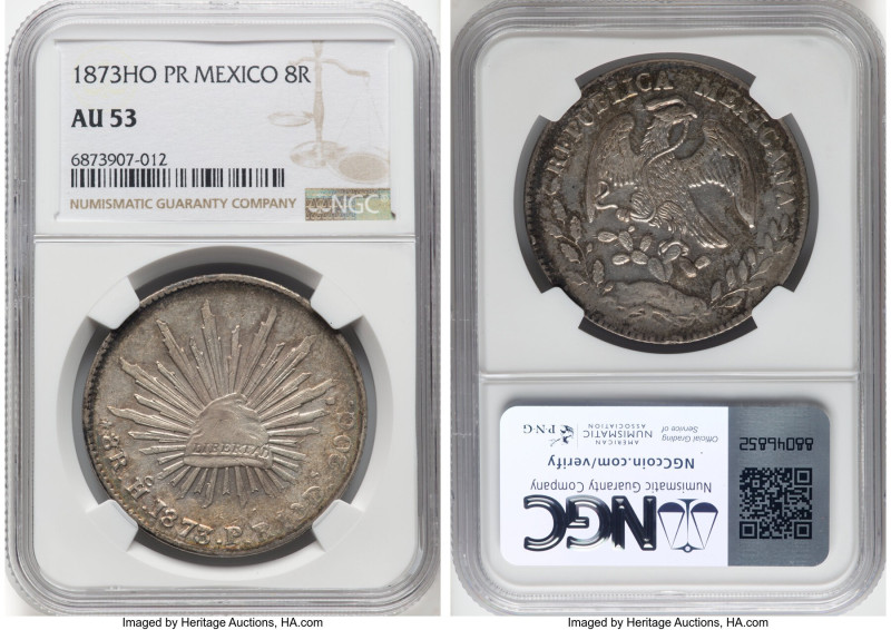 Republic 8 Reales 1873 Ho-PR AU53 NGC, Hermosillo mint, KM377.9, DP-Ho15. Slight...