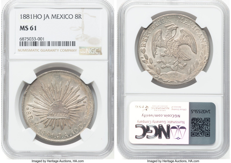 Republic 8 Reales 1881 Ho-JA MS61 NGC, Hermosillo mint, KM377.9, DP-Ho25. A new ...