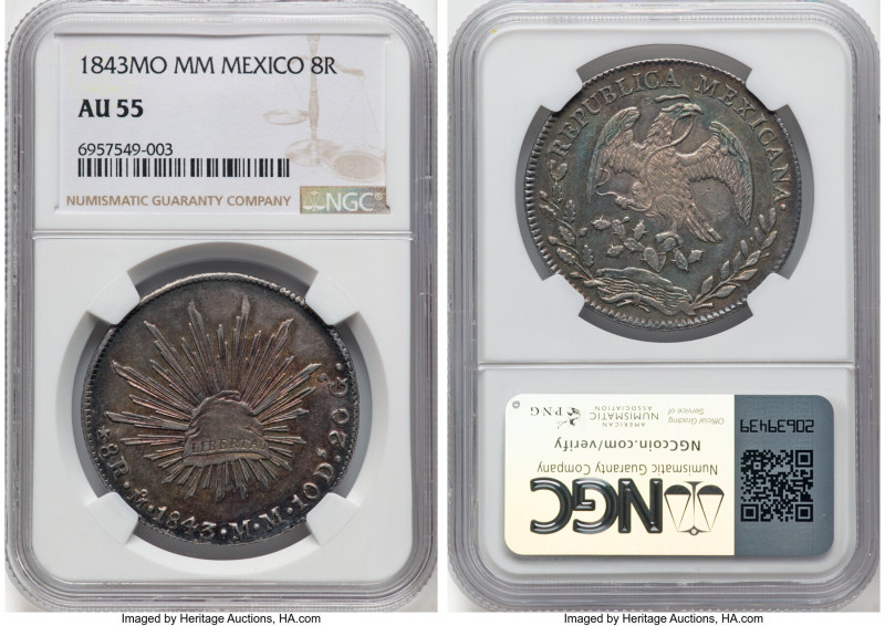 Republic 8 Reales 1843 Mo-MM AU55 NGC, Mexico City mint, KM377.10, DP-Mo27. HID0...