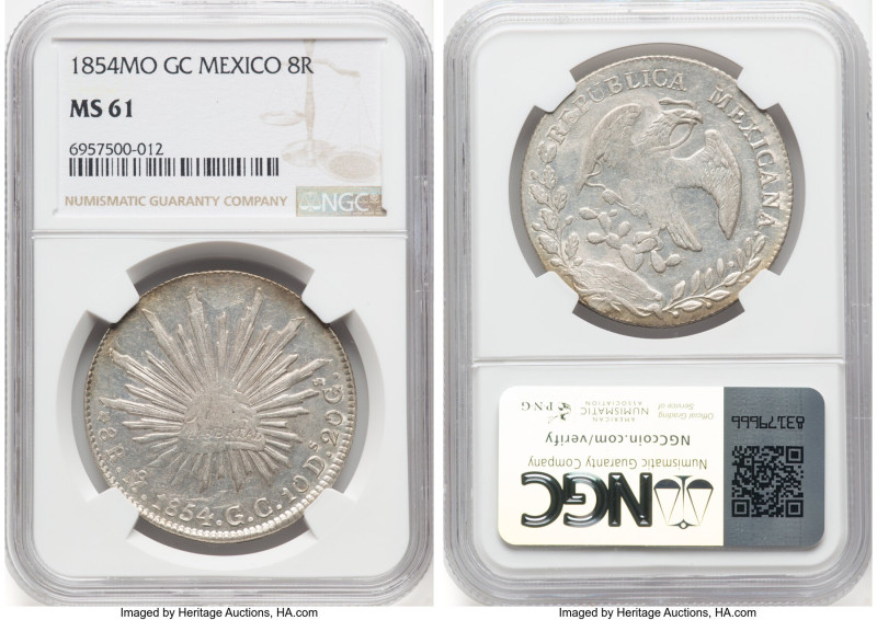 Republic 8 Reales 1854 Mo-GC MS61 NGC, Mexico City mint, KM377.10, DP-Mo39. HID0...