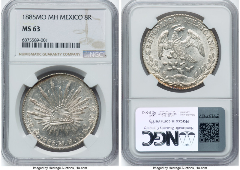 Republic 8 Reales 1885 Mo-MH MS63 NGC, Mexico City mint, KM377.10, DP-Mo70. HID0...