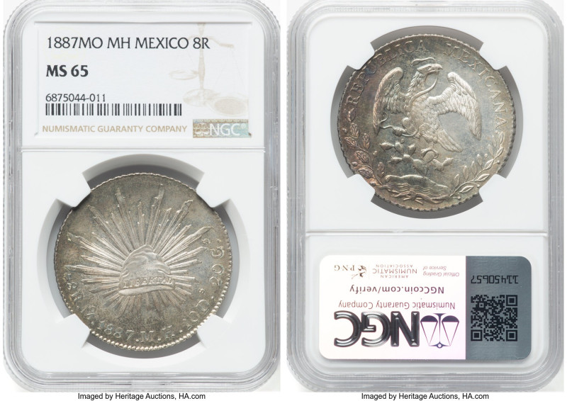 Republic 8 Reales 1887 Mo-MH MS65 NGC, Mexico City mint, KM377.10, DP-Mo72. Tied...