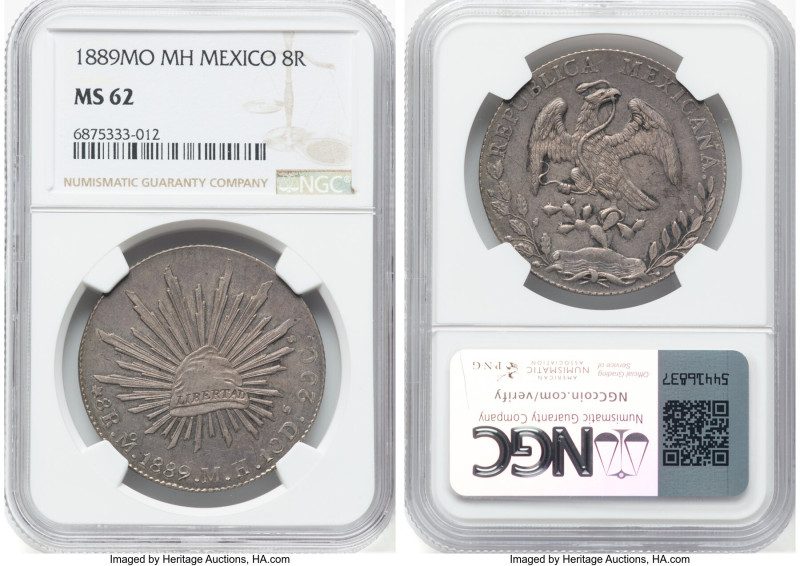 Republic 8 Reales 1889 Mo-MH MS62 NGC, Mexico City mint, KM377.10, DP-Mo74. Flas...