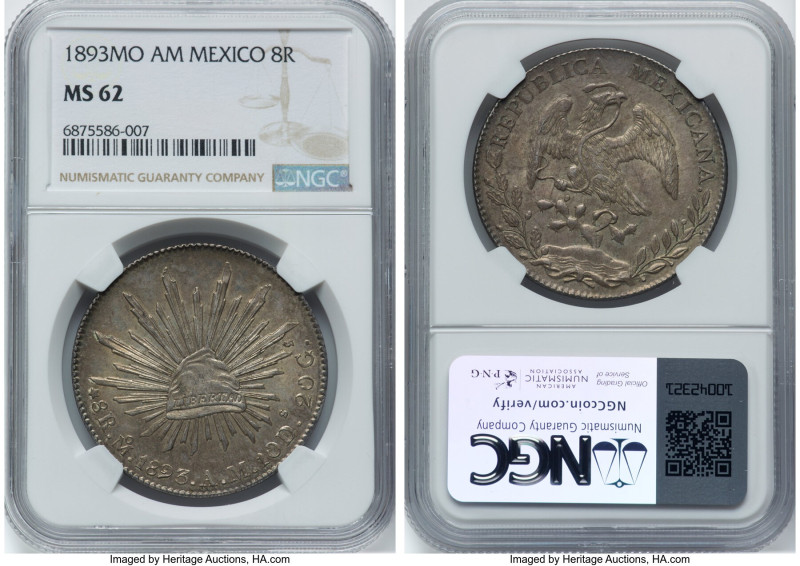 Republic 8 Reales 1893 Mo-AM MS62 NGC, Mexico City mint, KM377.10, DP-Mo79. HID0...