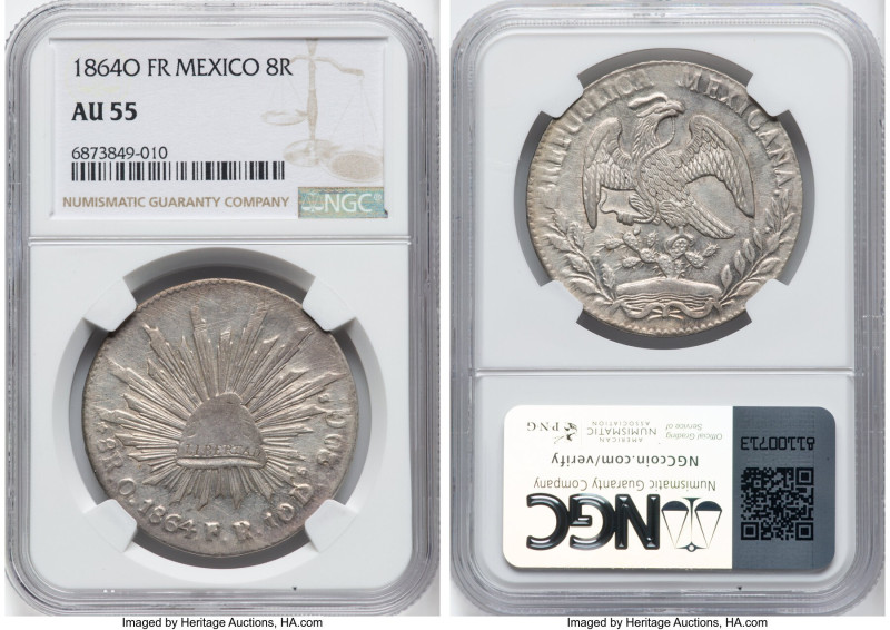 Republic 8 Reales 1864 O-FR AU55 NGC, Oaxaca mint, KM377.11, DP-Oa13 (Scarce). L...