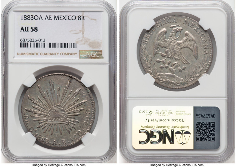 Republic 8 Reales 1883 Oa-AE AU58 NGC, Oaxaca mint, KM377.11, DP-Oa28. HID098012...