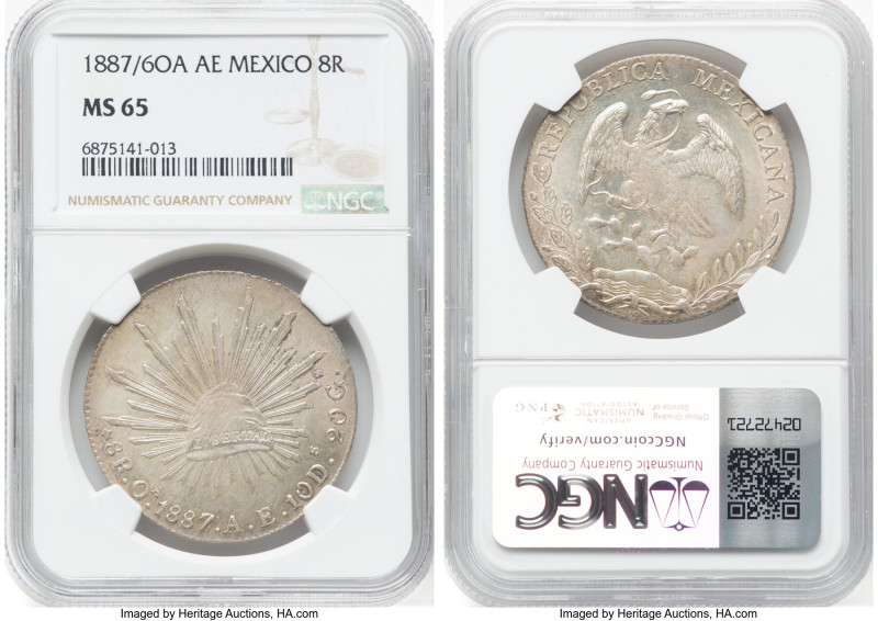 Republic 8 Reales 1887/6 Oa-AE MS65 NGC, Oaxaca mint, KM377.11, DP-Oa32. Tied wi...