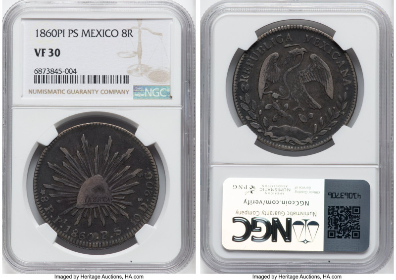 Republic 8 Reales 1860 Pi-PS VF30 NGC, San Luis Potosi mint, KM377.12, DP-Pi45. ...