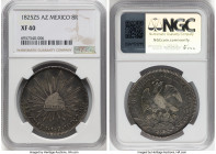 Republic 8 Reales 1825 Zs-AZ XF40 NGC, Zacatecas mint, KM377.13, DP-Zs01. The first year of issue for this storied series at the Zacatecas mint, desir...
