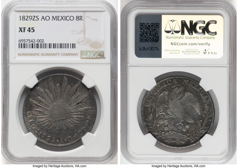 Republic 8 Reales 1829 Zs-AO XF45 NGC, Zacatecas mint, KM377.13, DP-Zs07. HID098...
