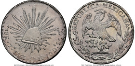 Republic 8 Reales 1845 Zs-OM AU Details (Cleaned) NGC, Zacatecas mint, KM377.13, DP-Zs25. Dies of 1846. An appreciable type representative and one hig...