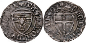 Zakon Krzyżacki, Konrad III von Jungingen 1393-1407, szeląg, Toruń, z literą 't' nad tarczą