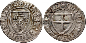 Zakon Krzyżacki, Henryk I von Plauen 1410-1414, szeląg, z literą D nad tarczą, Gdańsk